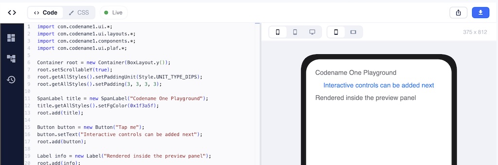 The redesigned Playground UI