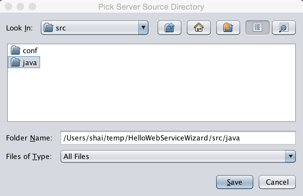 Pick the directory in the server project to which the source files will be generated by default this is the src/java directory under the project you created in the first step